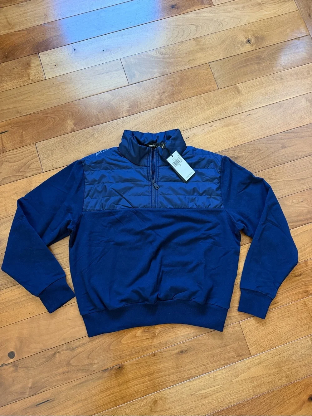 Ralph Lauren RLX Golf Quilted Panel Fleece Pullover Navy 1/4 Zip Size Small NWT
